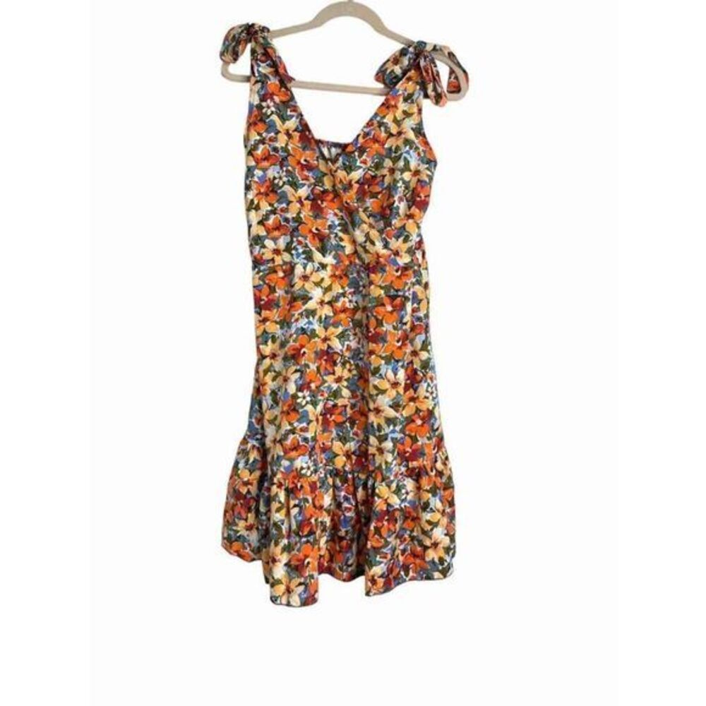 SHEIN Curve Floral Shoulder Tie Sundress Multi-color Size 1XL